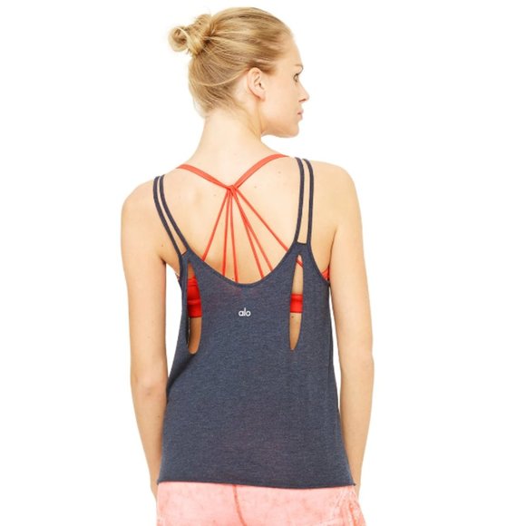 ALO Mold V Neck Tank Top in Rich Navy Heather - Picture 1 of 8